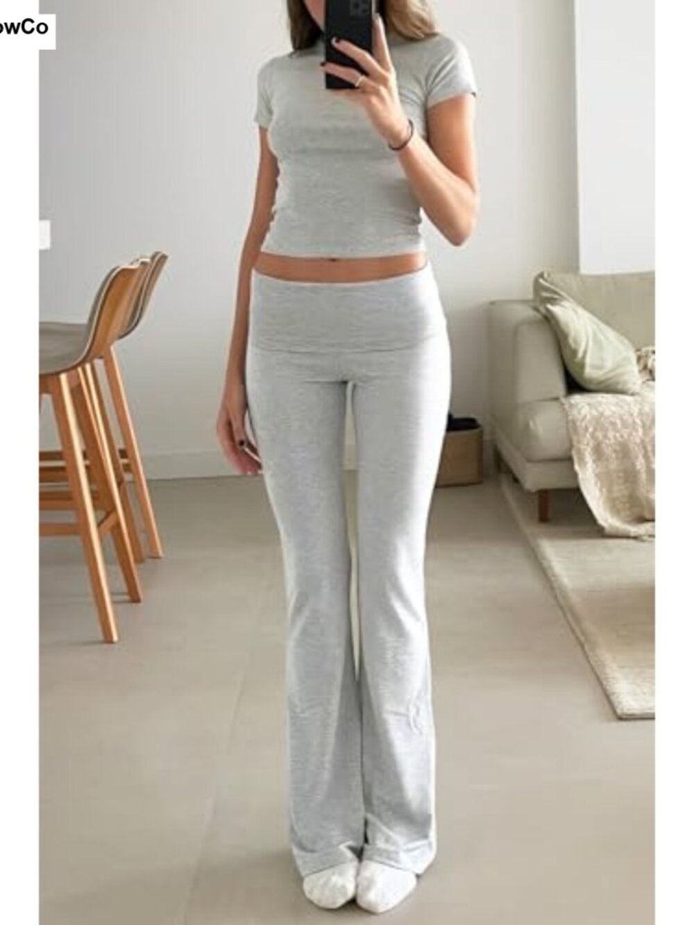 2 Piece Lounge Set Low Rise Flare Leggings Short Sleeve Top Viscose Spandex - Picture 4 of 6